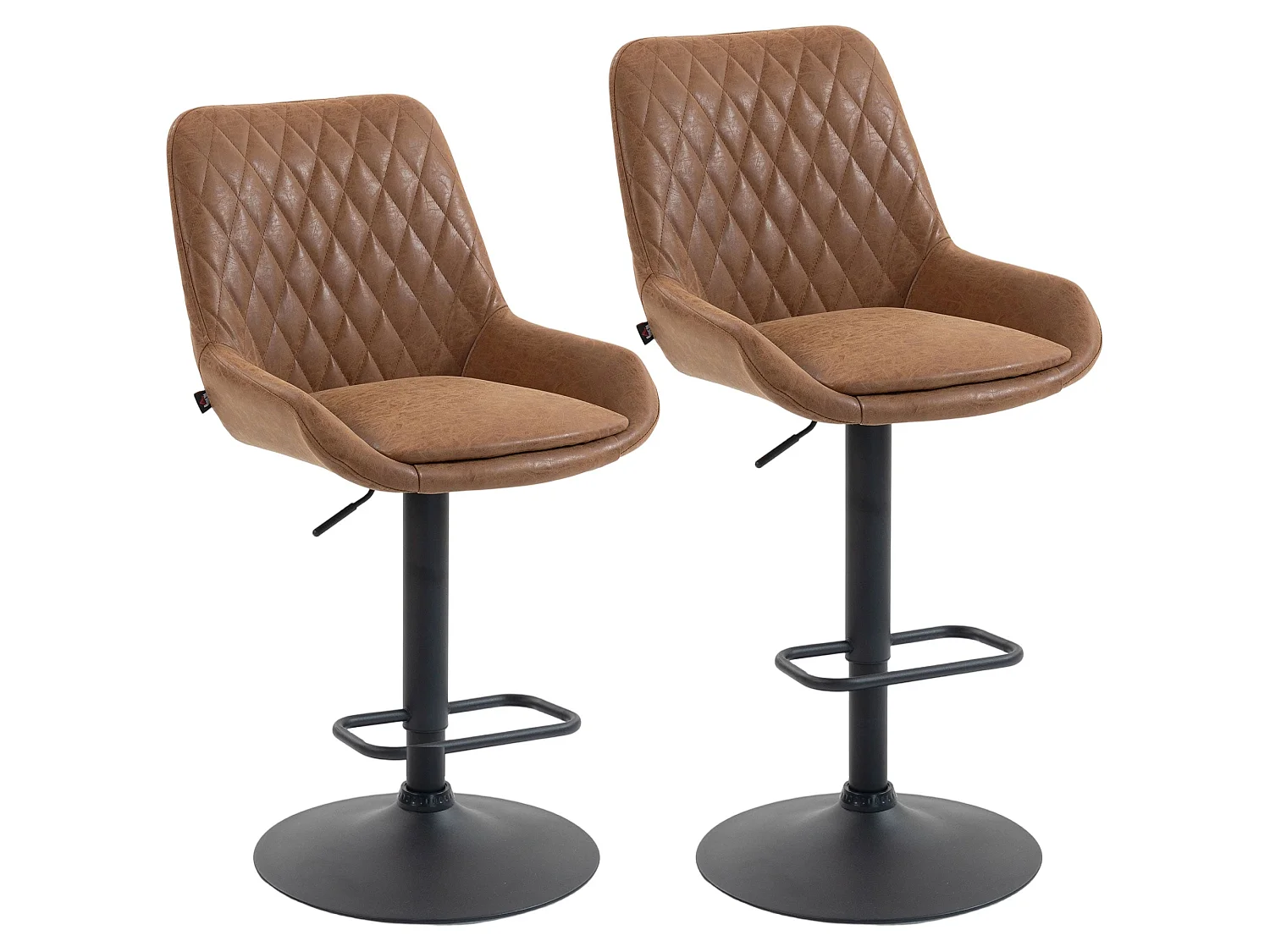 Set of 2 Tan Faux Leather Retro Bar Stools Adjustable Swivel Seats
