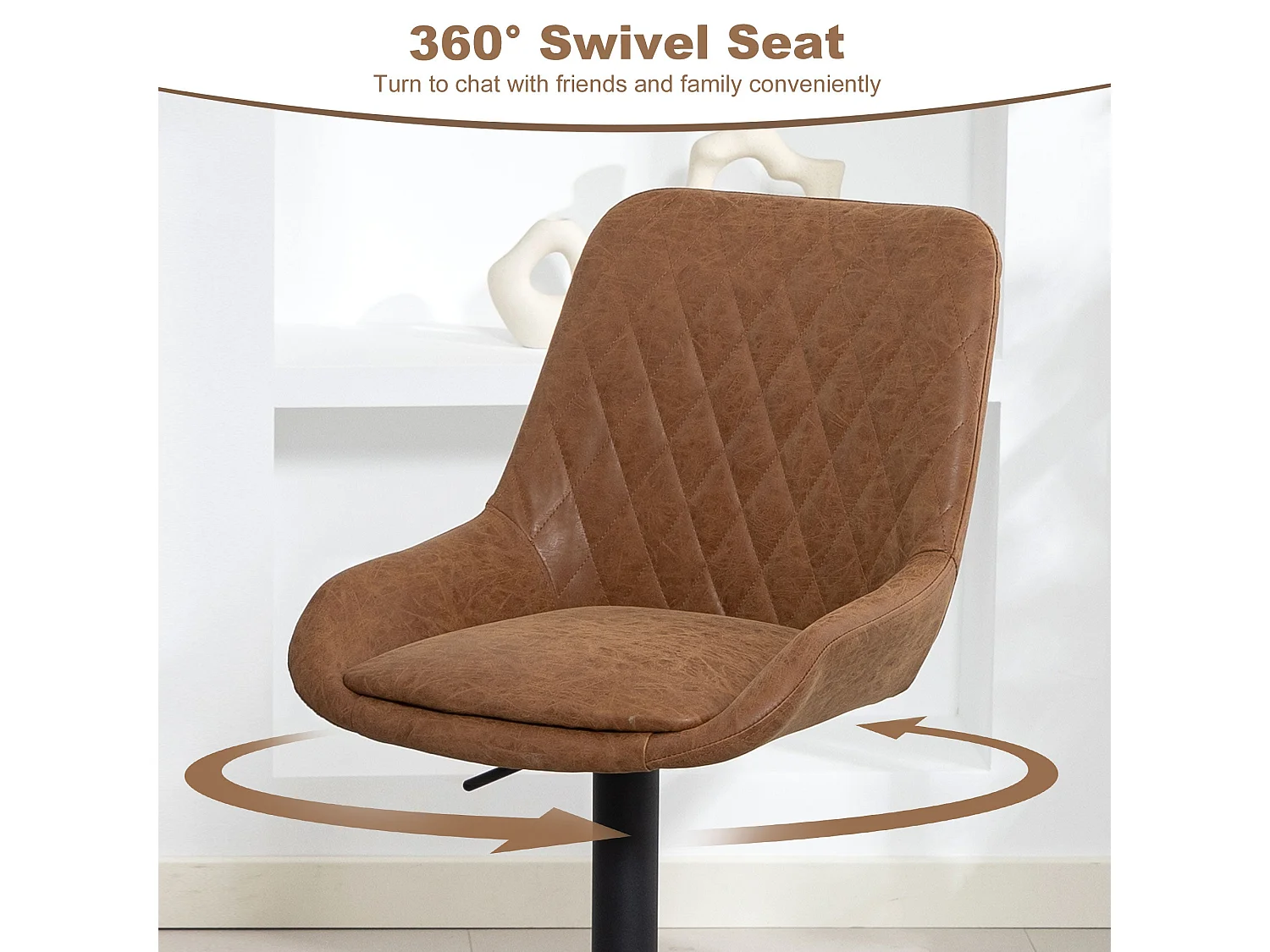 Set of 2 Tan Faux Leather Retro Bar Stools Adjustable Swivel Seats