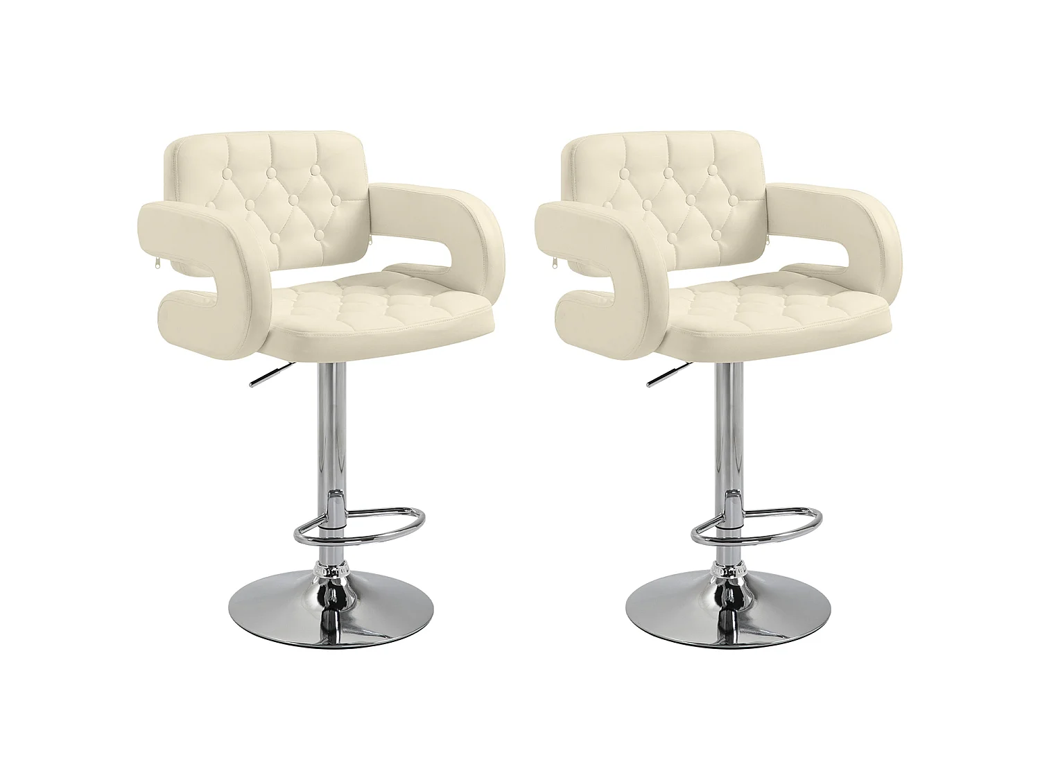 Senoke White Faux Leather Adjustable Swivel Bar Stools Set of 2 with Back and Arm Support