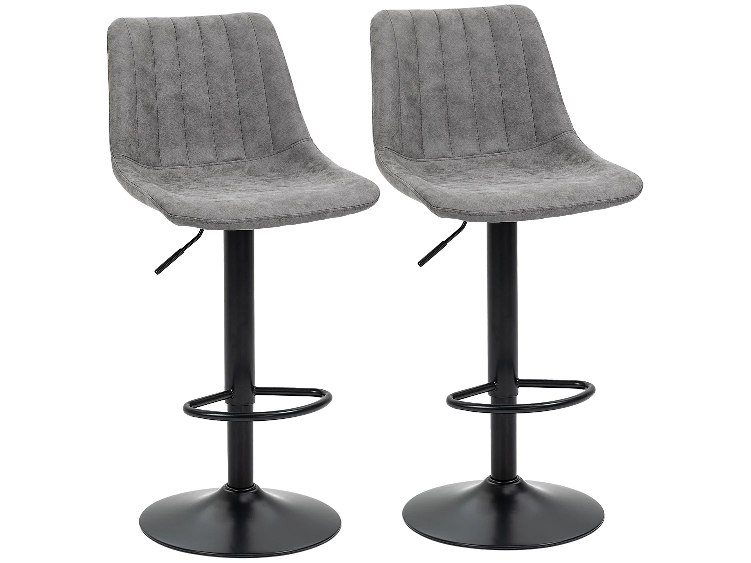 Doneha Faux Leather Grey Adjustable Breakfast Bar Chairs Set of 2 Upholstered Swivel Stools