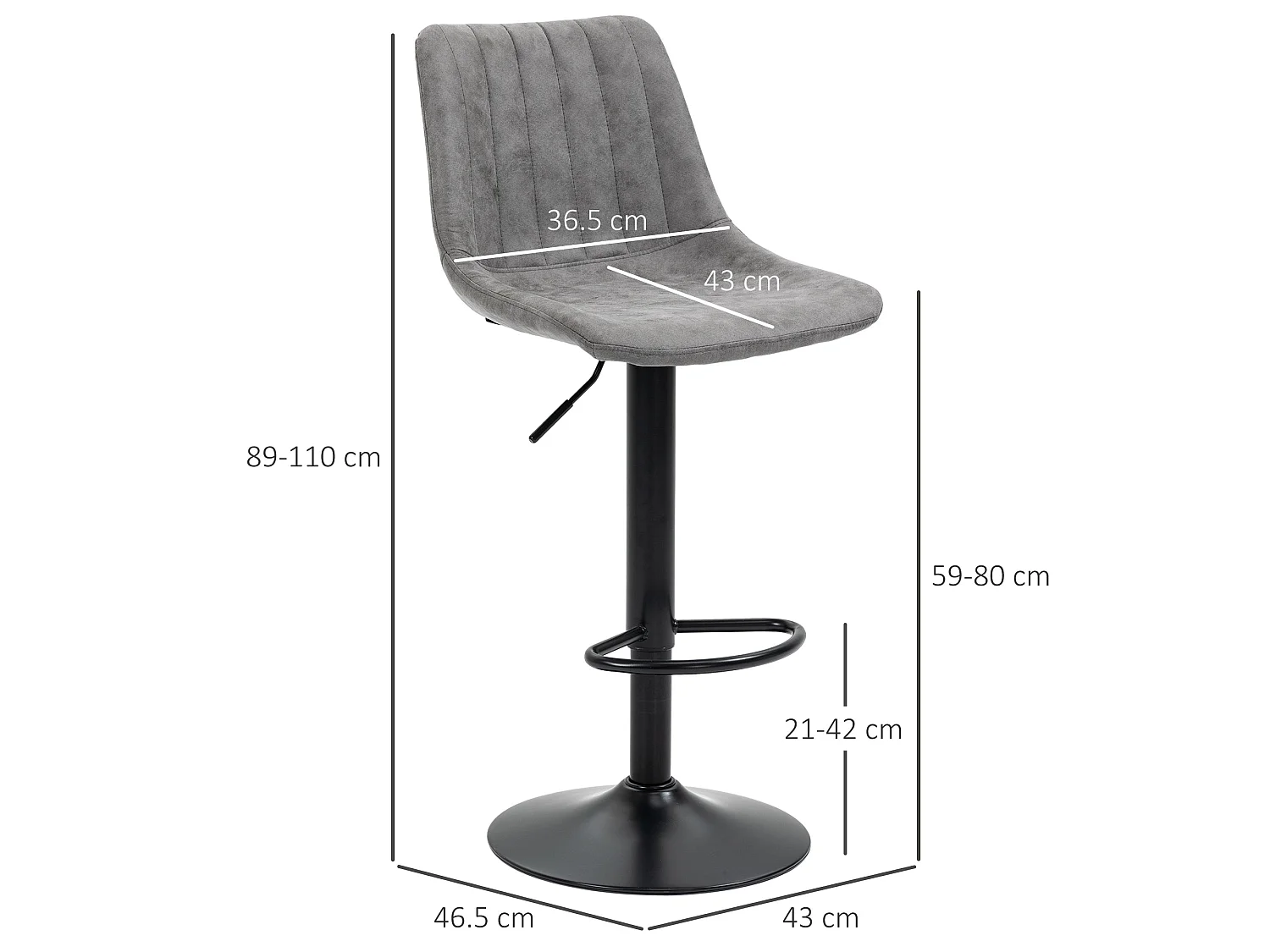 Doneha Faux Leather Grey Adjustable Breakfast Bar Chairs Set of 2 Upholstered Swivel Stools