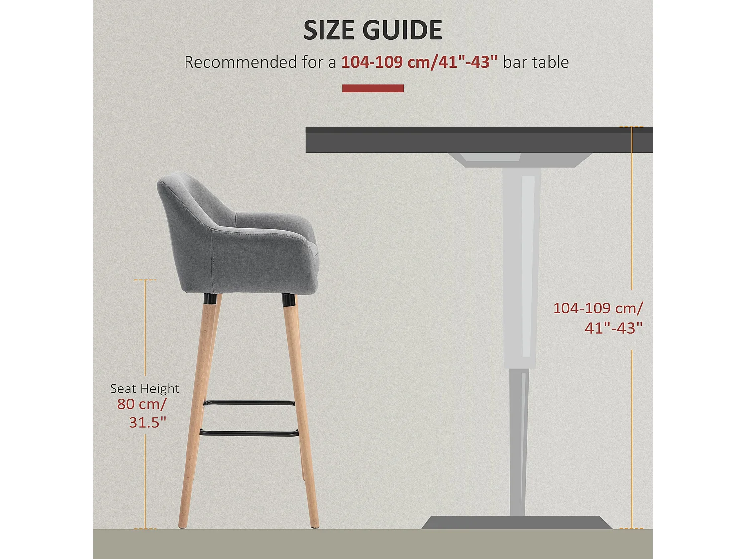 Nonozzi Grey Fabric Bar Stools Set of 2 Solid Wood Legs Metal Frame