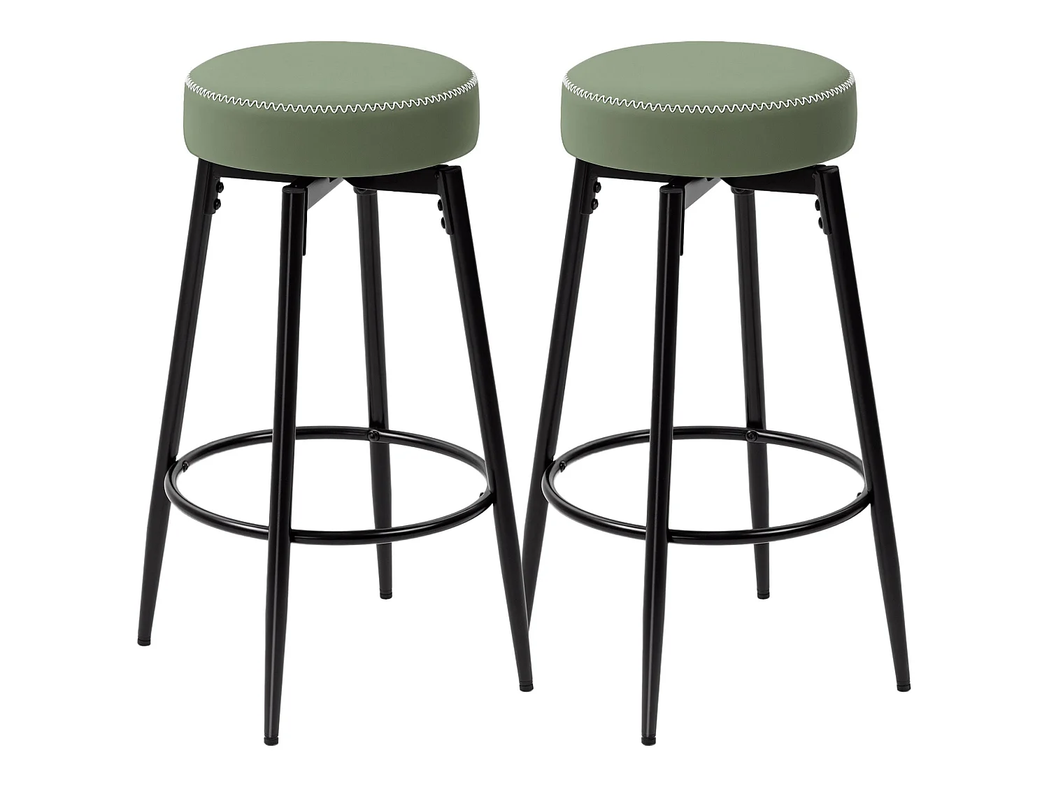 Rivali Faux Leather Bar Stools Set of 2 Green and Black Swivel with Footrests