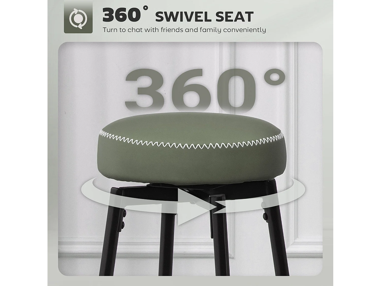 Rivali Faux Leather Bar Stools Set of 2 Green and Black Swivel with Footrests