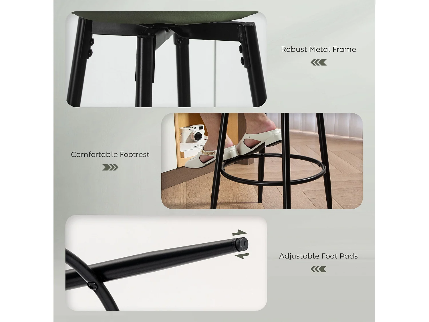 Rivali Faux Leather Bar Stools Set of 2 Green and Black Swivel with Footrests