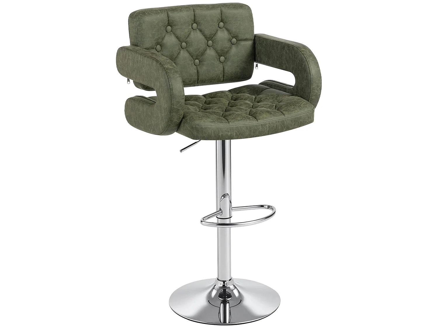 Dovetti Green Tufted Faux Leather Swivel Bar Stool with Armrests Adjustable Height
