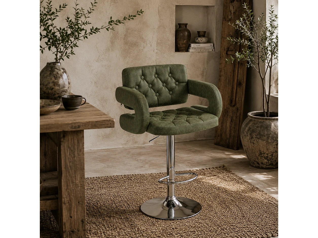 Dovetti Green Tufted Faux Leather Swivel Bar Stool with Armrests Adjustable Height