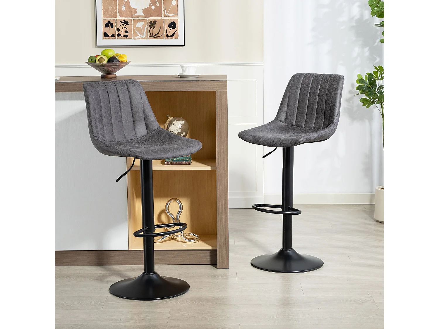 Rotteli Set of 2 Charcoal Grey Faux Leather Tub Bar Stools
