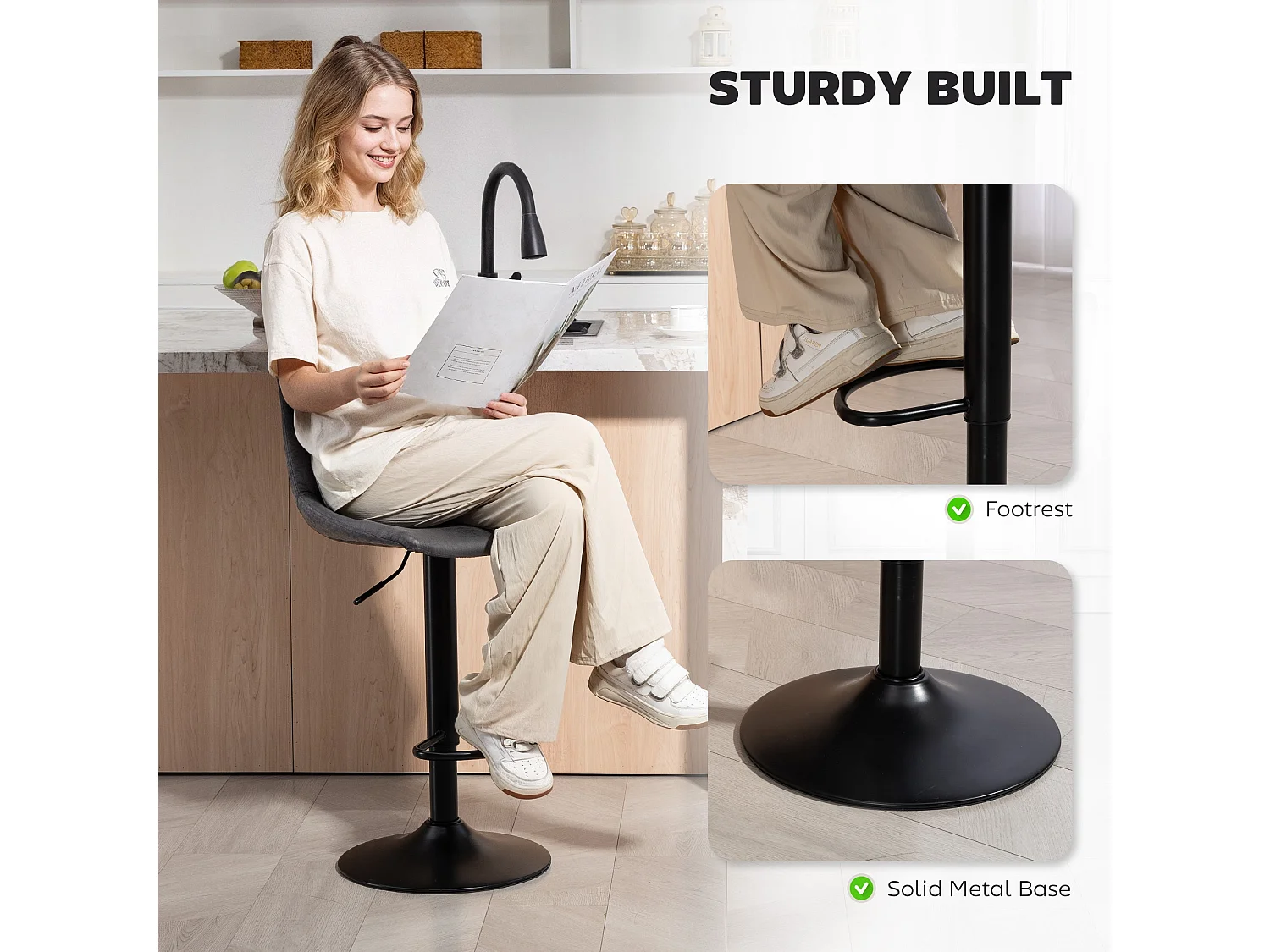 Rotteli Set of 2 Charcoal Grey Faux Leather Tub Bar Stools