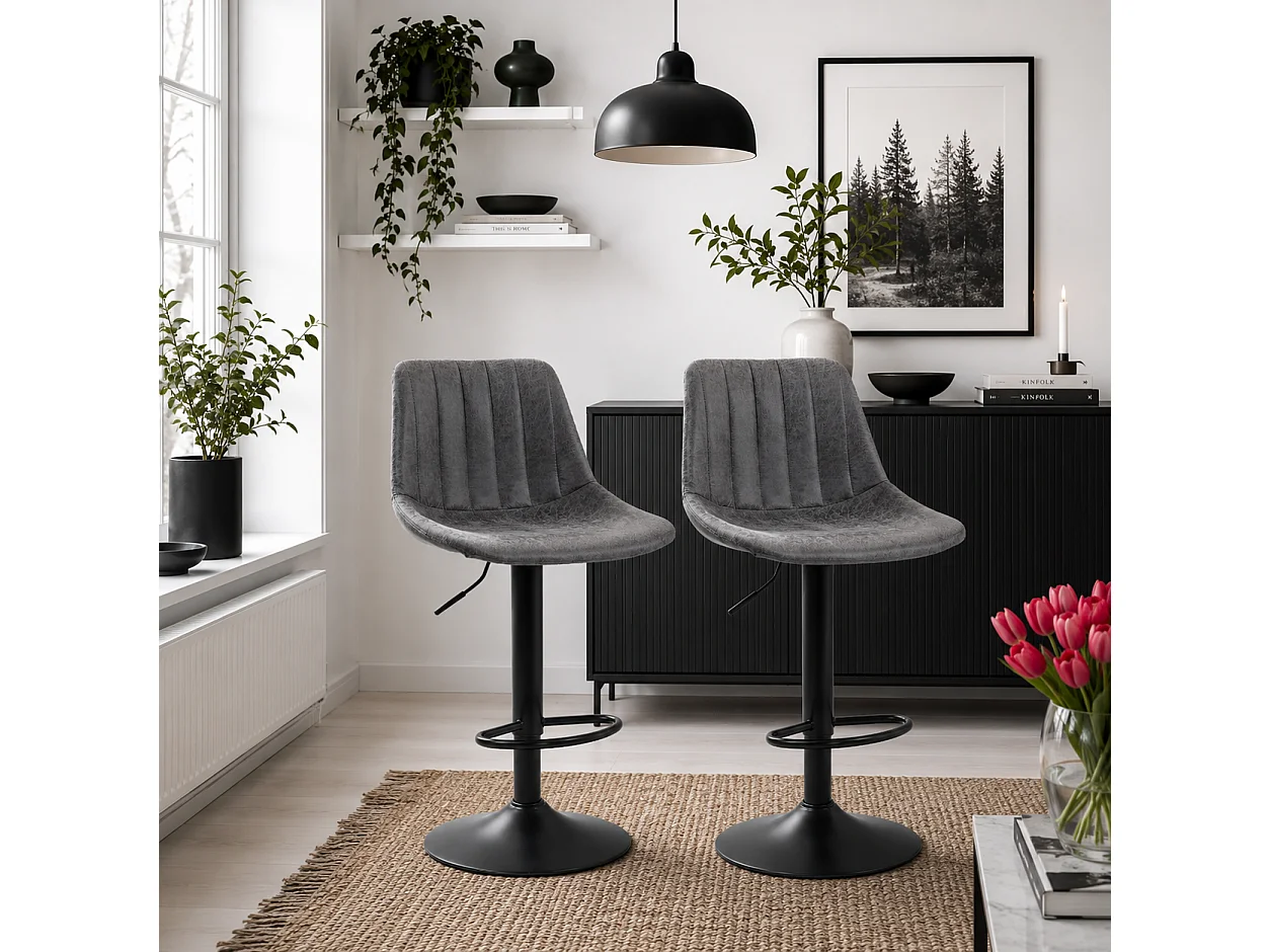 Rotteli Set of 2 Charcoal Grey Faux Leather Tub Bar Stools