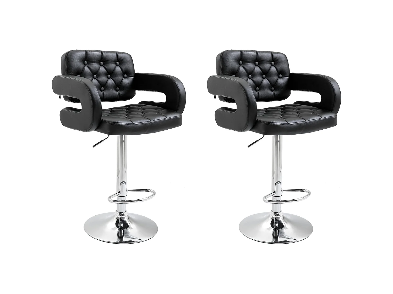 Hafi Rino Black Faux Leather Adjustable Swivel Bar Stools Set of 2 with Back and Armrests