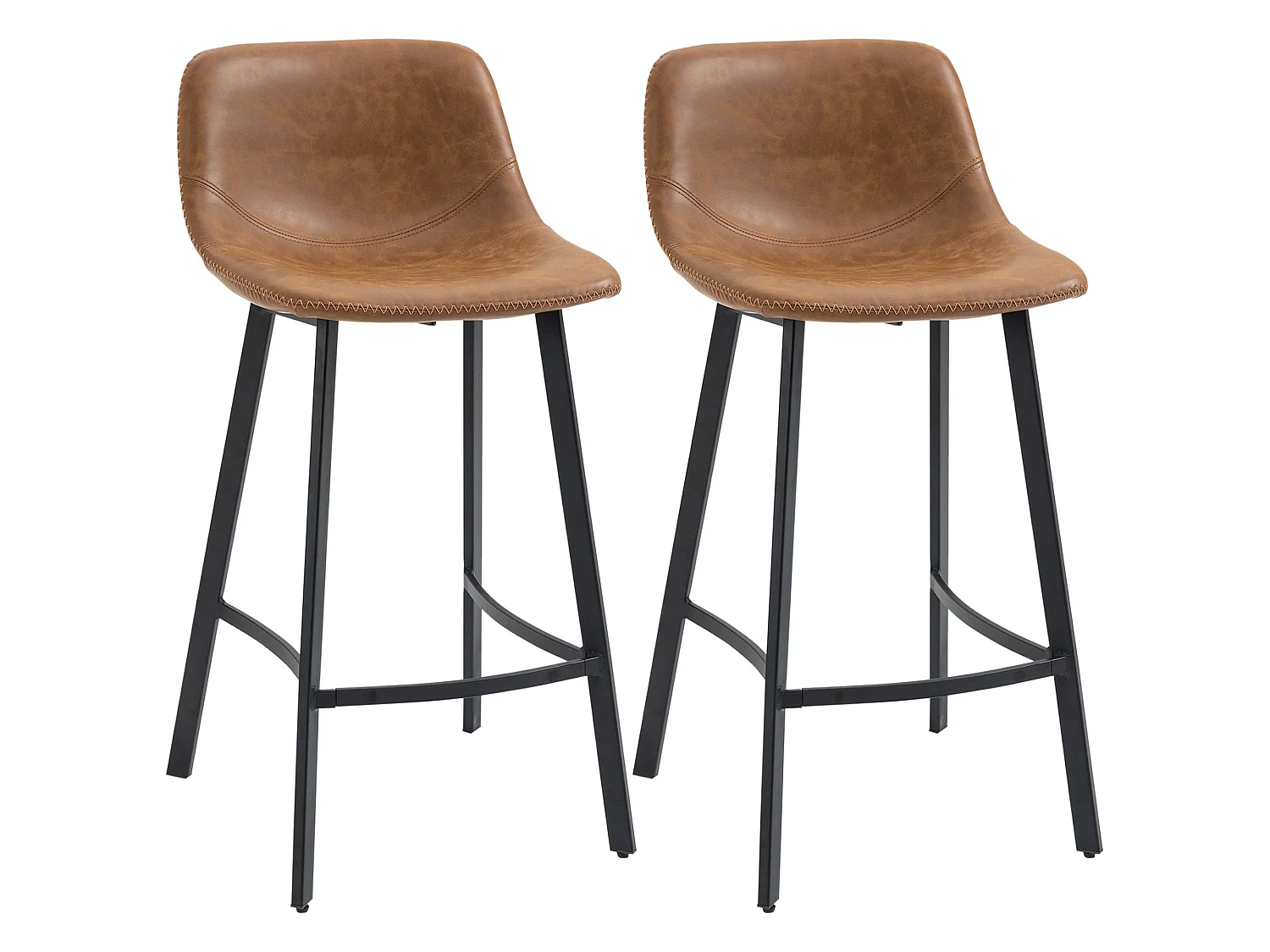Lilu Dilu Set of 2 Brown Industrial Kitchen Bar Stools Fixed Height Reinforced Frame