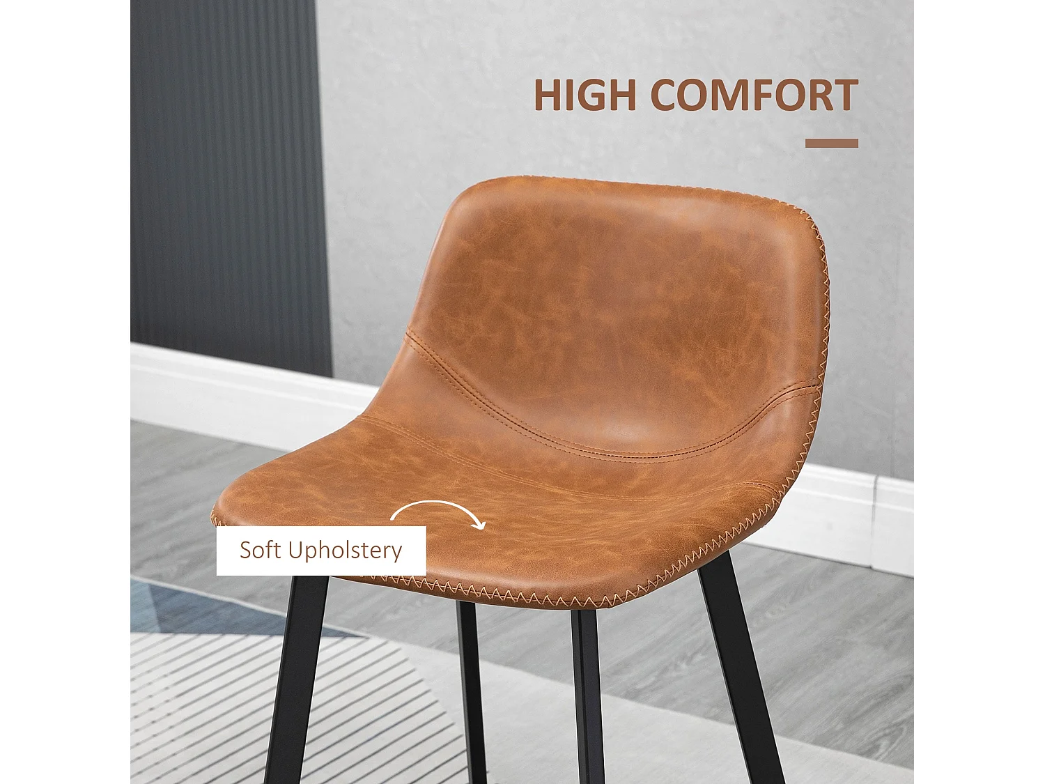 Lilu Dilu Set of 2 Brown Industrial Kitchen Bar Stools Fixed Height Reinforced Frame