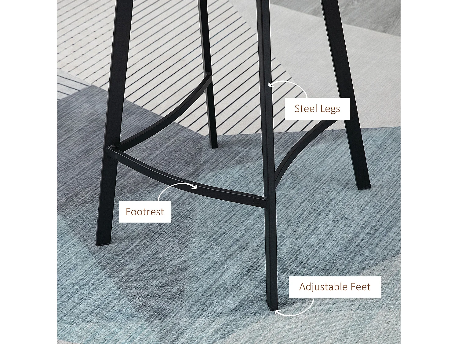 Lilu Dilu Set of 2 Brown Industrial Kitchen Bar Stools Fixed Height Reinforced Frame