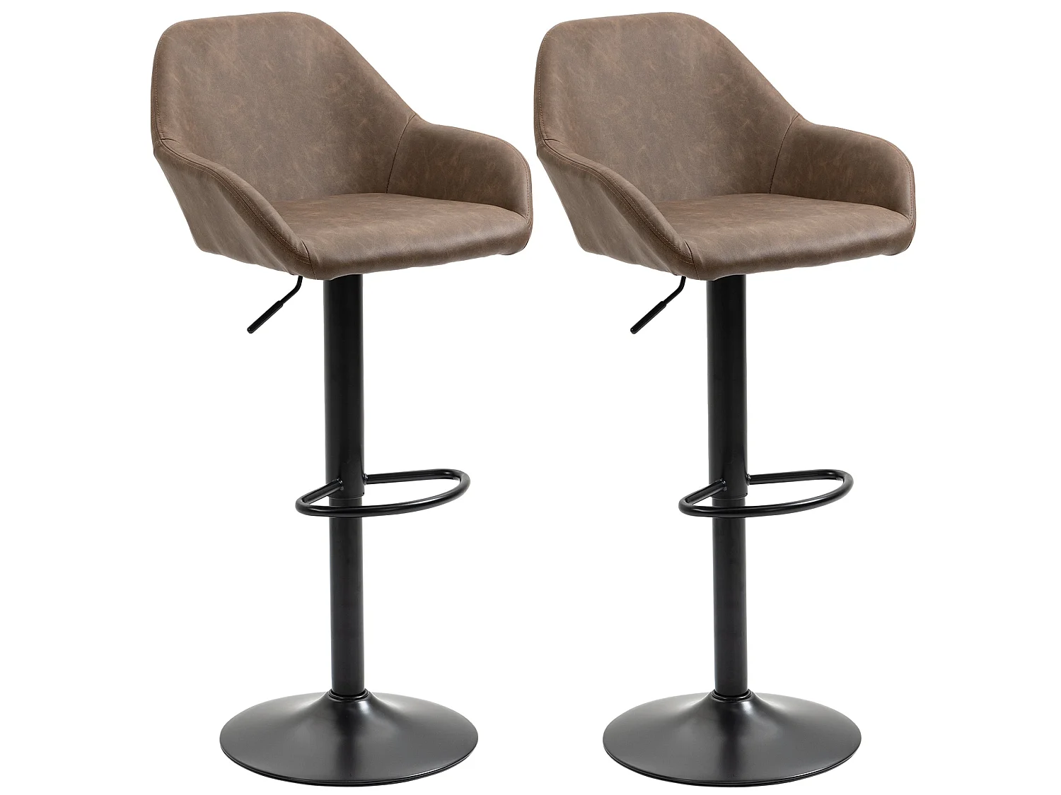 Fadota Set of 2 Dark Brown Faux Leather Adjustable Bar Stools with Armrests