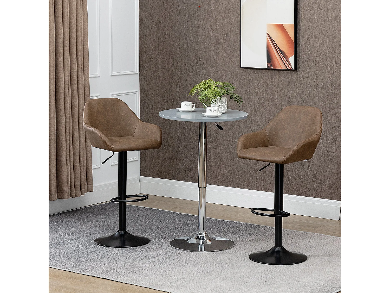 Fadota Set of 2 Dark Brown Faux Leather Adjustable Bar Stools with Armrests