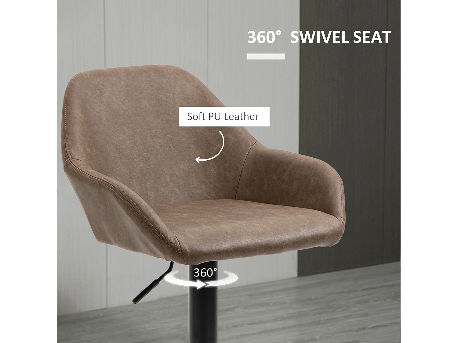 Fadota Set of 2 Dark Brown Faux Leather Adjustable Bar Stools with Armrests