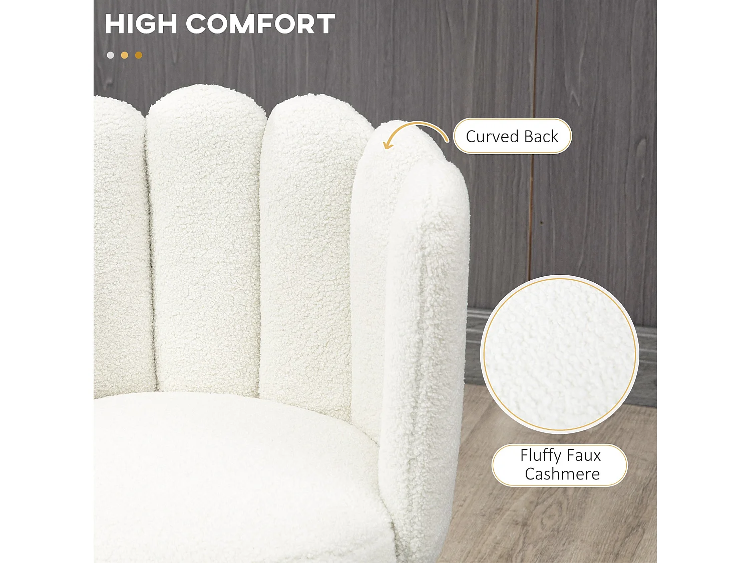 Ettine Scallop Boucle Cream Upholstered Bar Stools Set of 2 65cm Seat Height Stainless Steel Base and Footrest