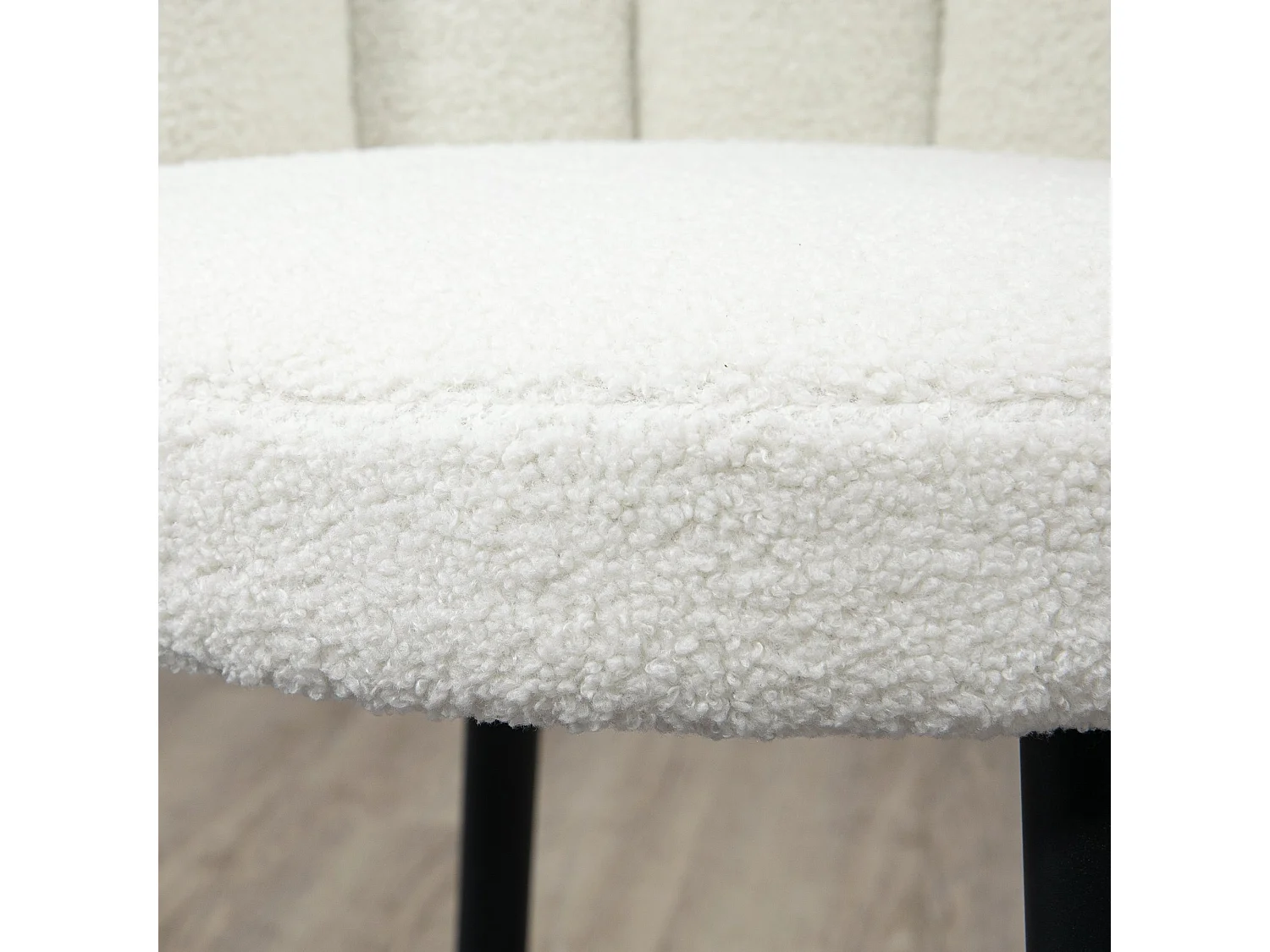 Ettine Scallop Boucle Cream Upholstered Bar Stools Set of 2 65cm Seat Height Stainless Steel Base and Footrest