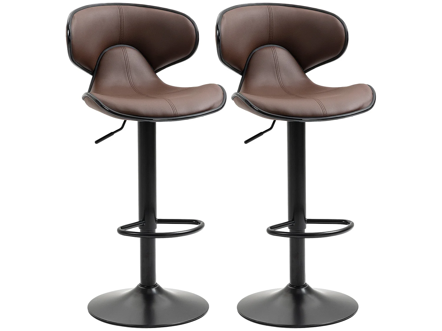 Mifaro Set of 2 Brown Adjustable Swivel Bar Stools with Steel Frame and Footrest