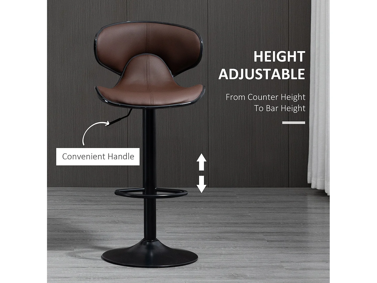 Mifaro Set of 2 Brown Adjustable Swivel Bar Stools with Steel Frame and Footrest