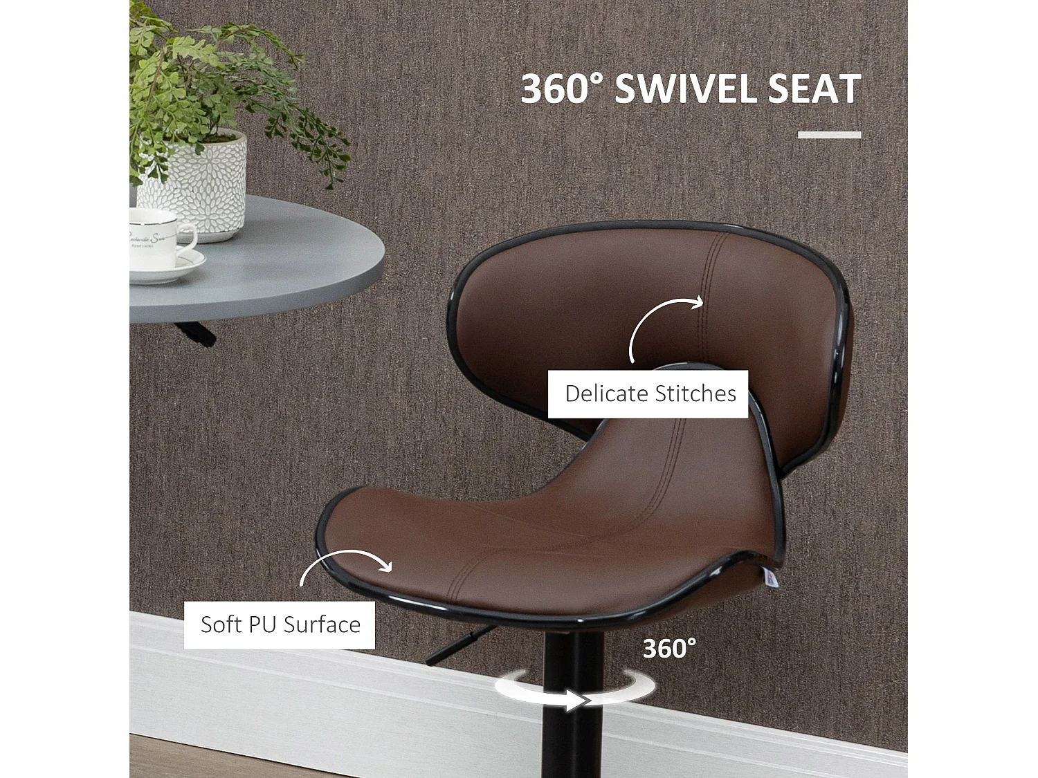 Mifaro Set of 2 Brown Adjustable Swivel Bar Stools with Steel Frame and Footrest