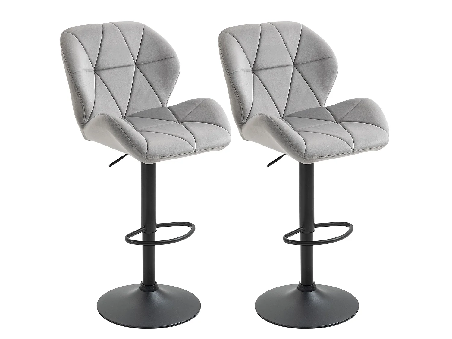 Cotodo Set of 2 Light Grey Upholstered Adjustable Swivel Bar Stools with Backrest