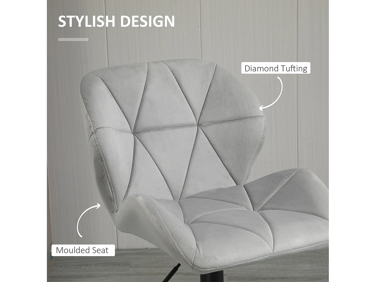 Cotodo Set of 2 Light Grey Upholstered Adjustable Swivel Bar Stools with Backrest