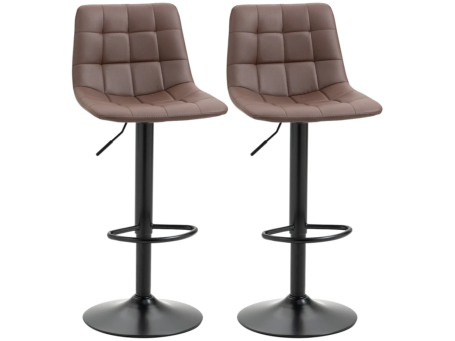 Ninora Set of 2 Brown Quilted Faux Leather Swivel Bar Stools with Back Support