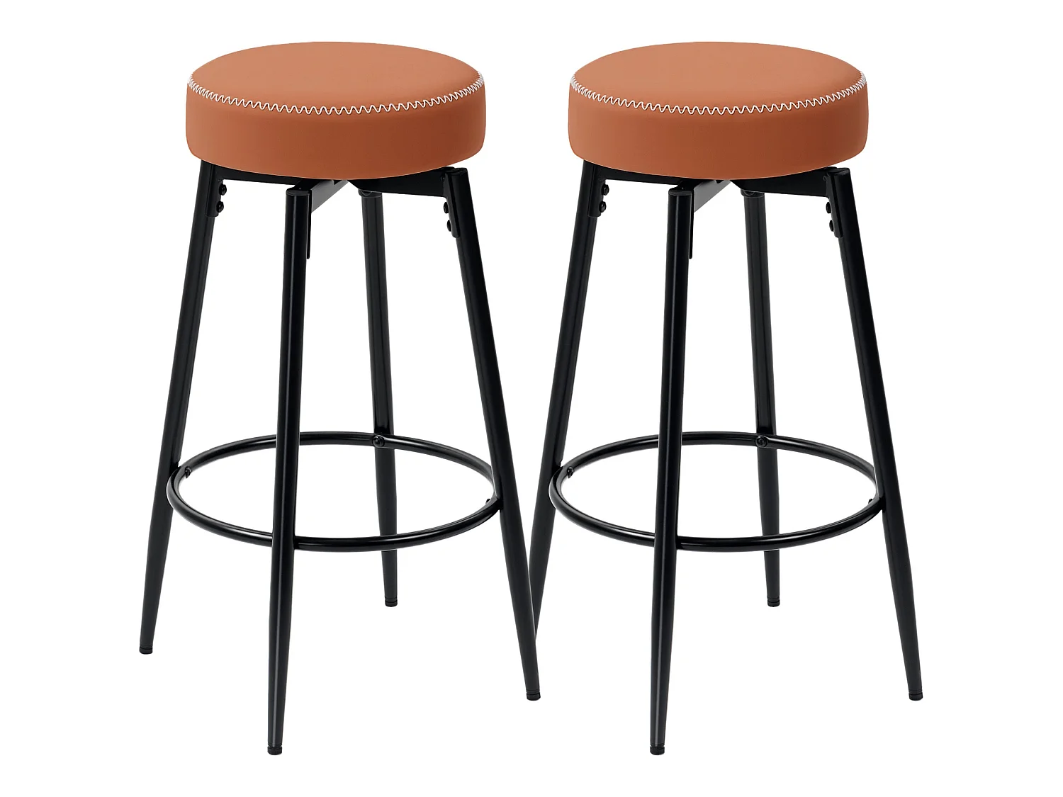 Mativa Faux Leather Bar Stools Set of 2 Brown and Black Swivel Footrest Adjustable Feet