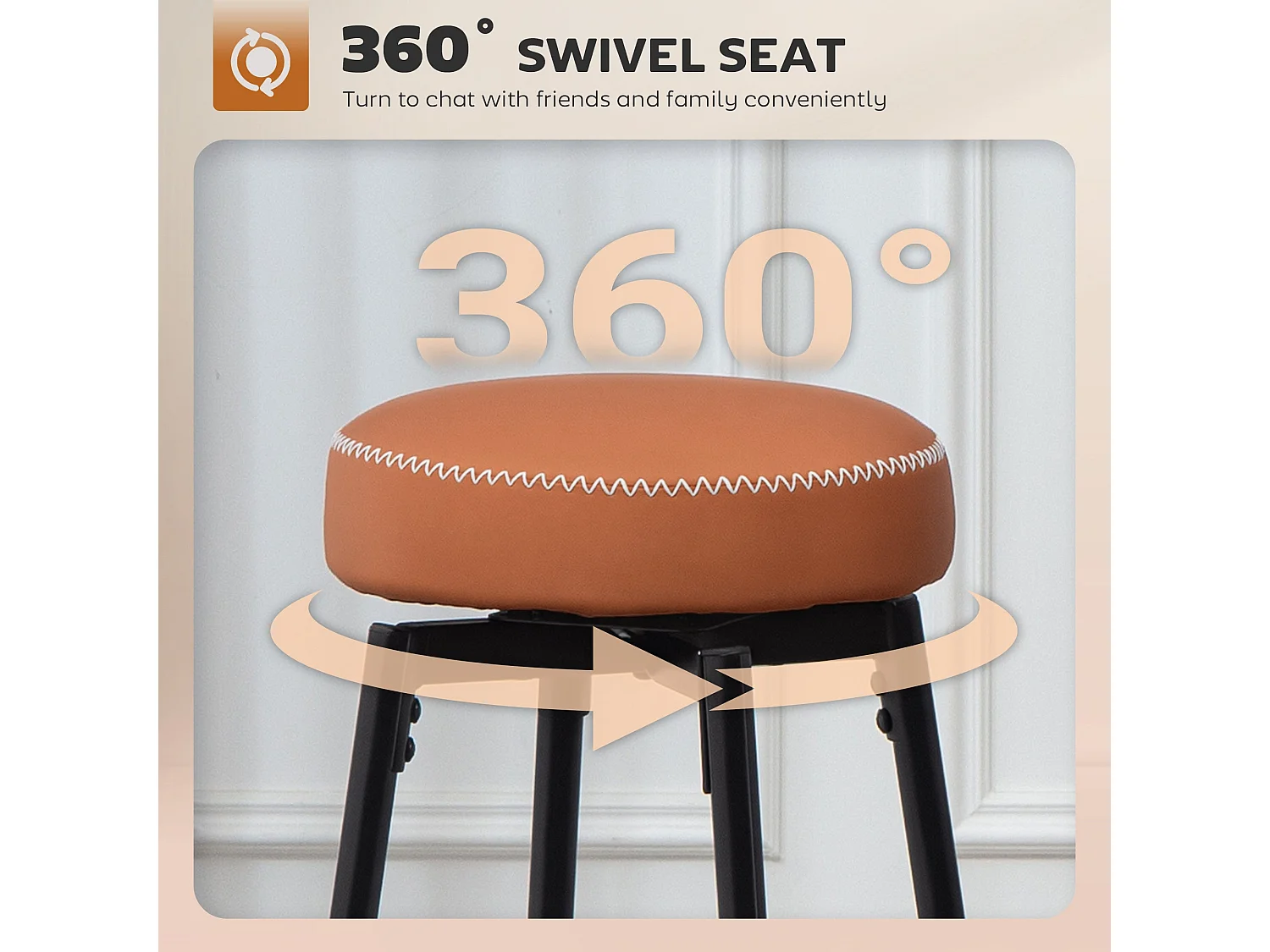 Mativa Faux Leather Bar Stools Set of 2 Brown and Black Swivel Footrest Adjustable Feet