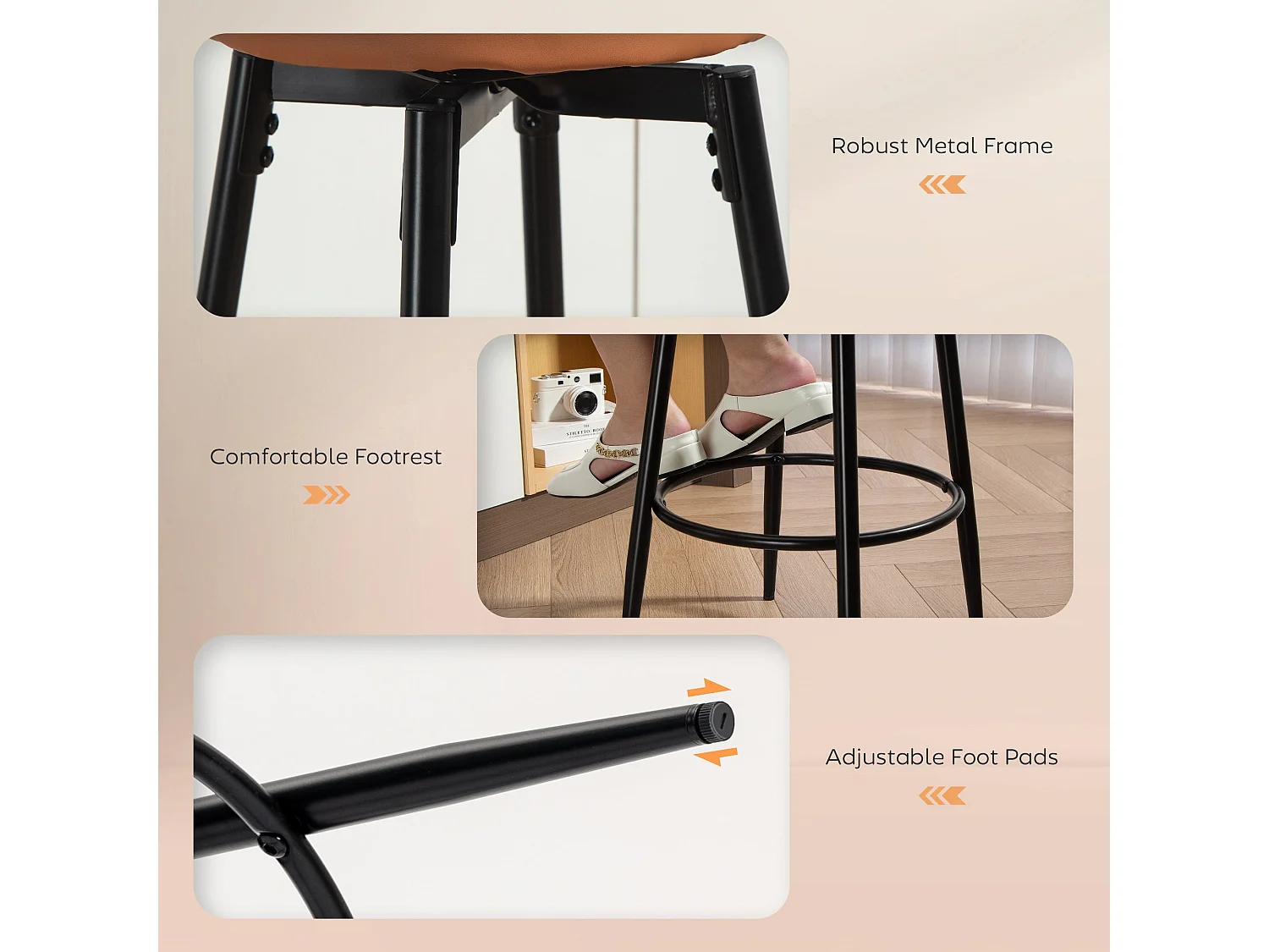 Mativa Faux Leather Bar Stools Set of 2 Brown and Black Swivel Footrest Adjustable Feet