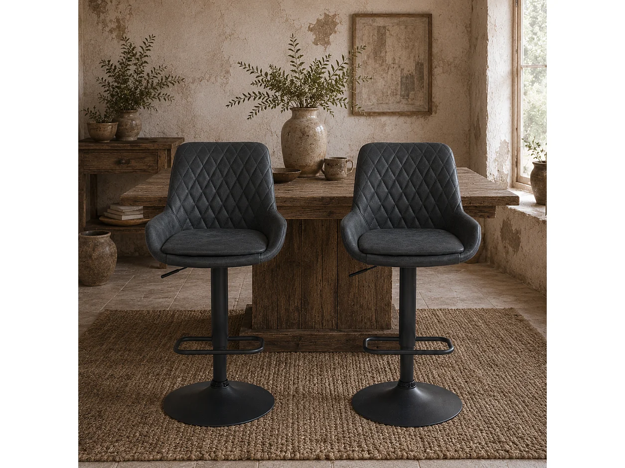 Reta Set of 2 Black Faux Leather Retro Bar Stools
