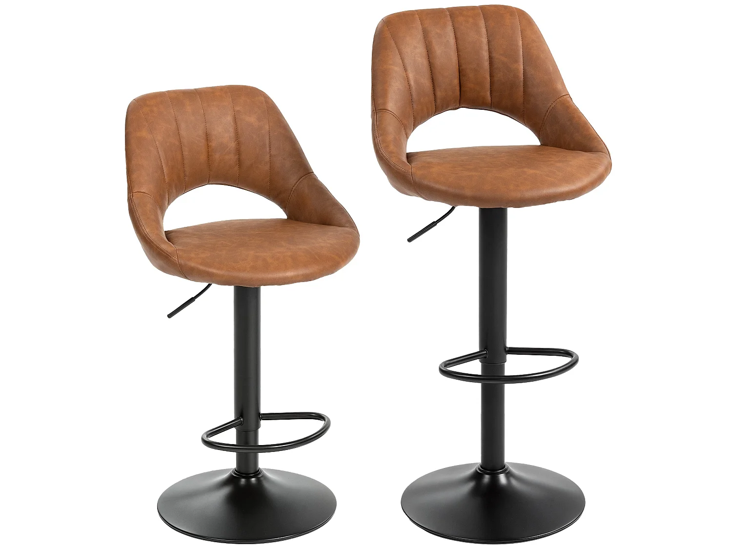 Palosa Set of 2 Brown Faux Leather Swivel Bar Stools with Backrest and Footrest