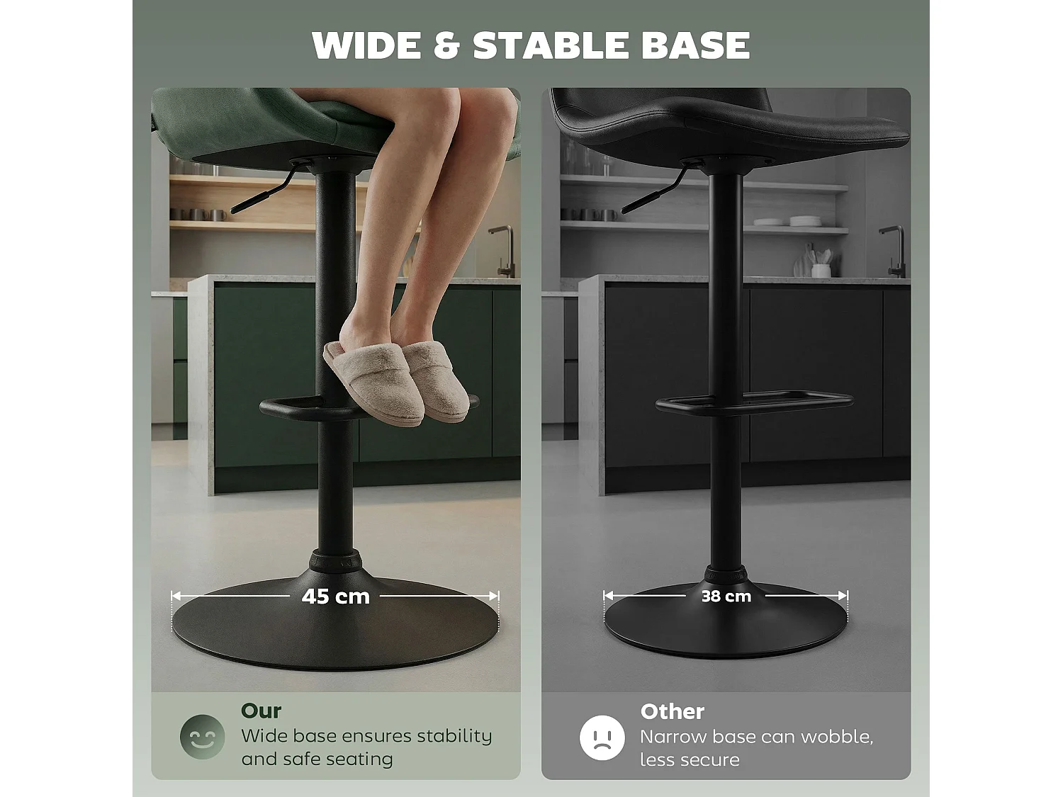 Milosu Green Adjustable Retro Bar Stools Set of 2 with Swivel Seats