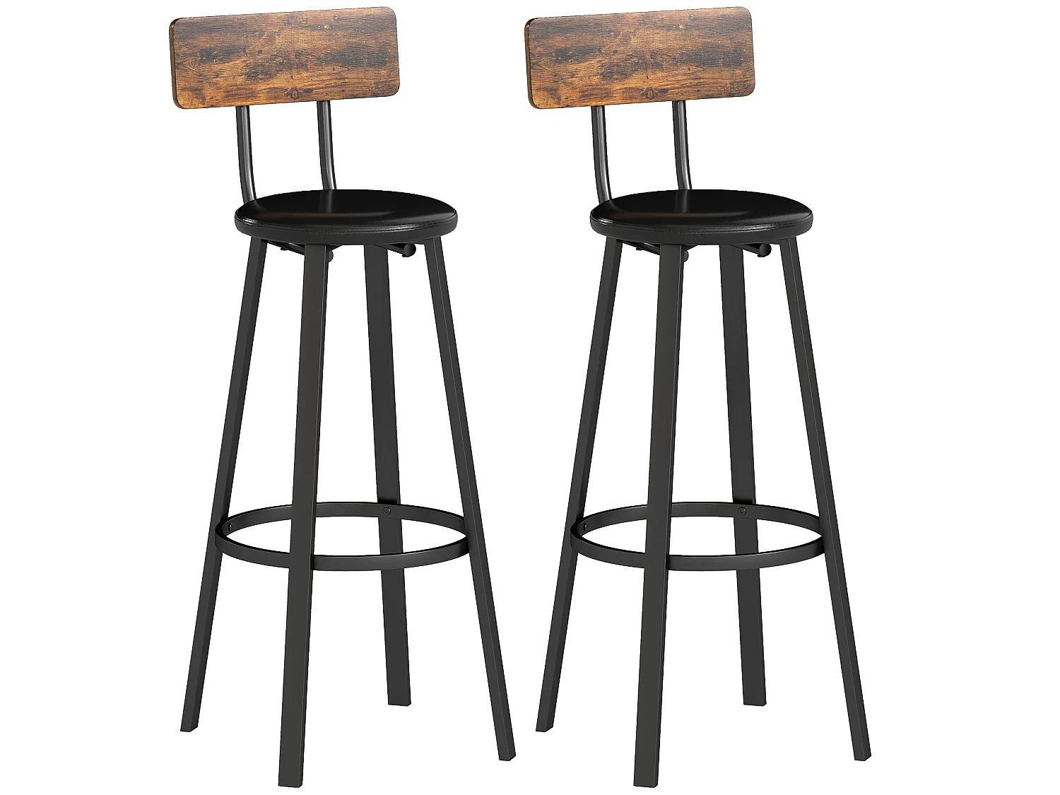 Namto Set of 2 Industrial Brown and Black Steel Frame Bar Stools