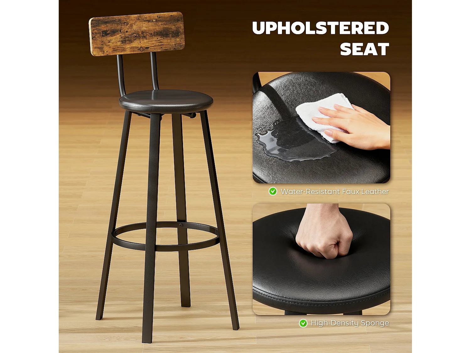 Namto Set of 2 Industrial Brown and Black Steel Frame Bar Stools