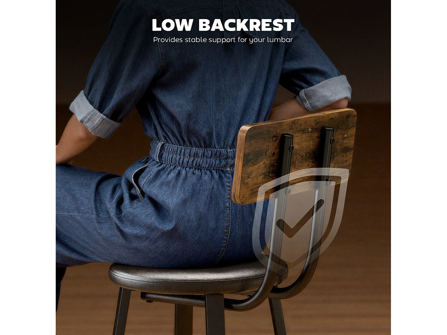Namto Set of 2 Industrial Brown and Black Steel Frame Bar Stools
