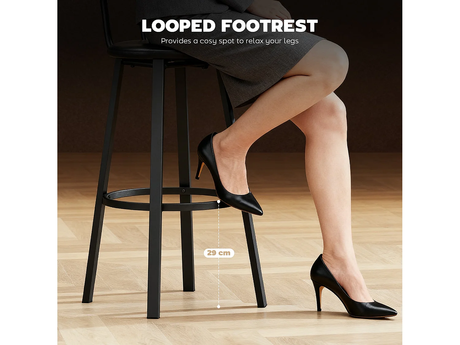 Namto Set of 2 Industrial Brown and Black Steel Frame Bar Stools