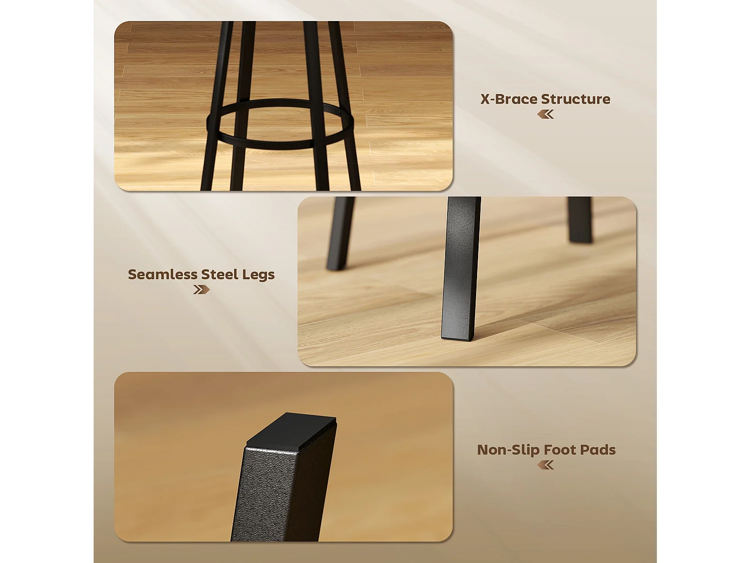 Namto Set of 2 Industrial Brown and Black Steel Frame Bar Stools