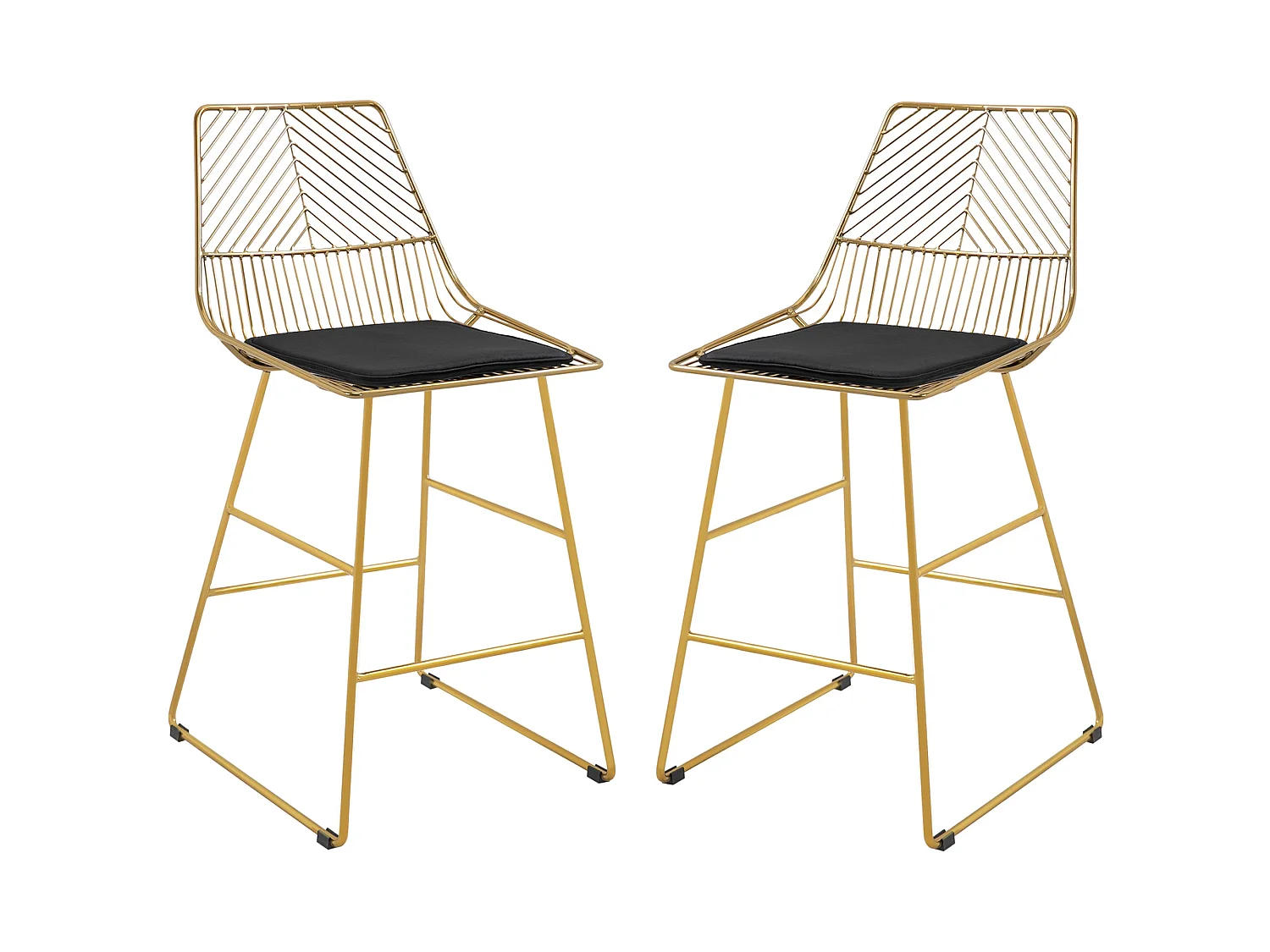 Sunira Set of 2 Gold Metal Counter Bar Stools with Wire Frame Design