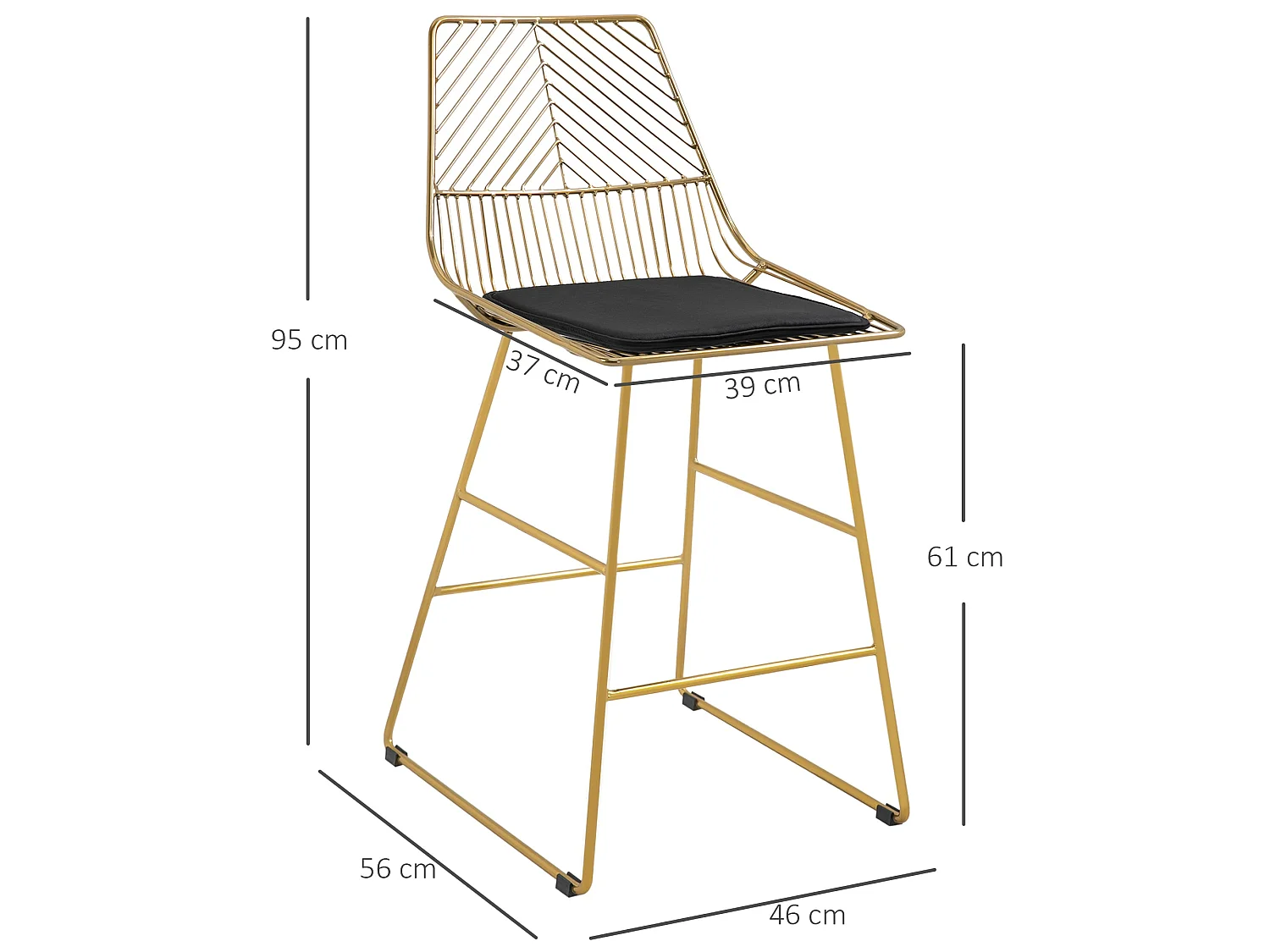 Sunira Set of 2 Gold Metal Counter Bar Stools with Wire Frame Design