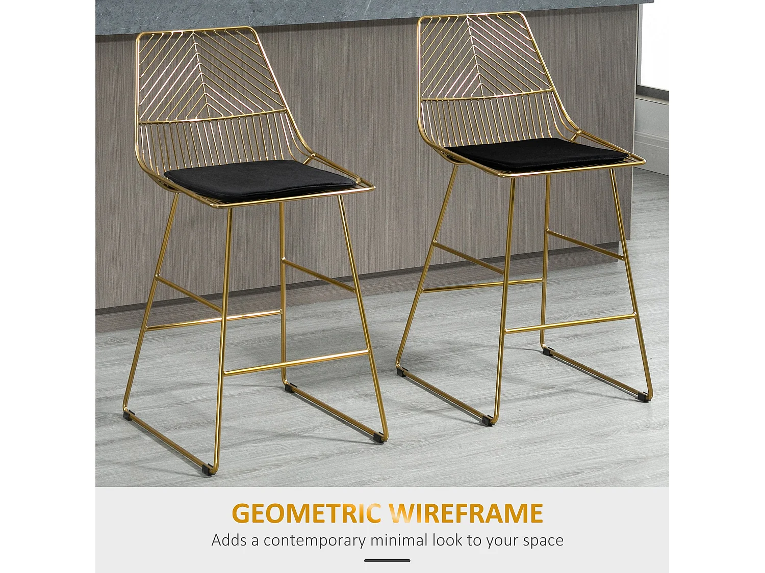 Sunira Set of 2 Gold Metal Counter Bar Stools with Wire Frame Design