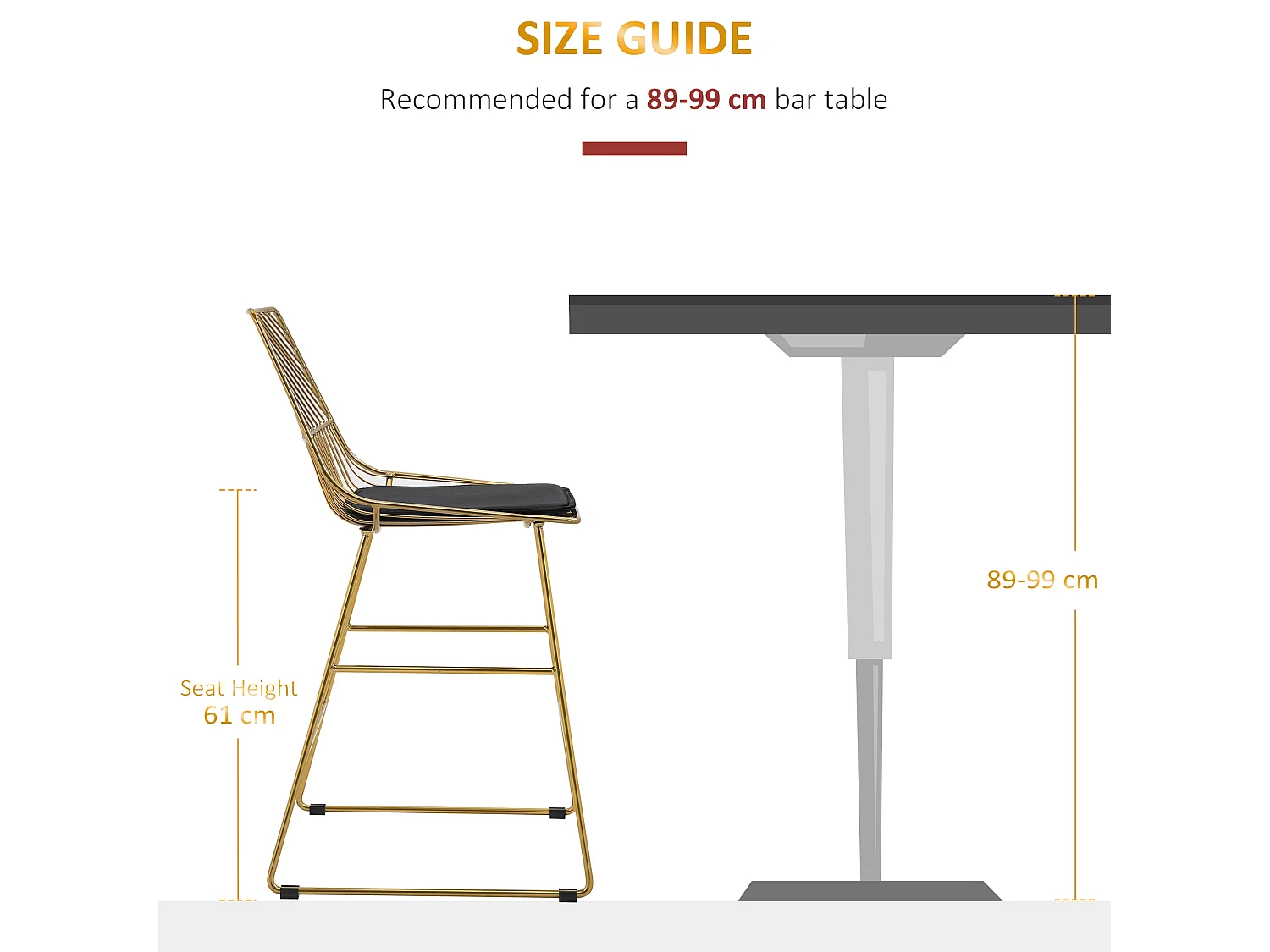 Sunira Set of 2 Gold Metal Counter Bar Stools with Wire Frame Design