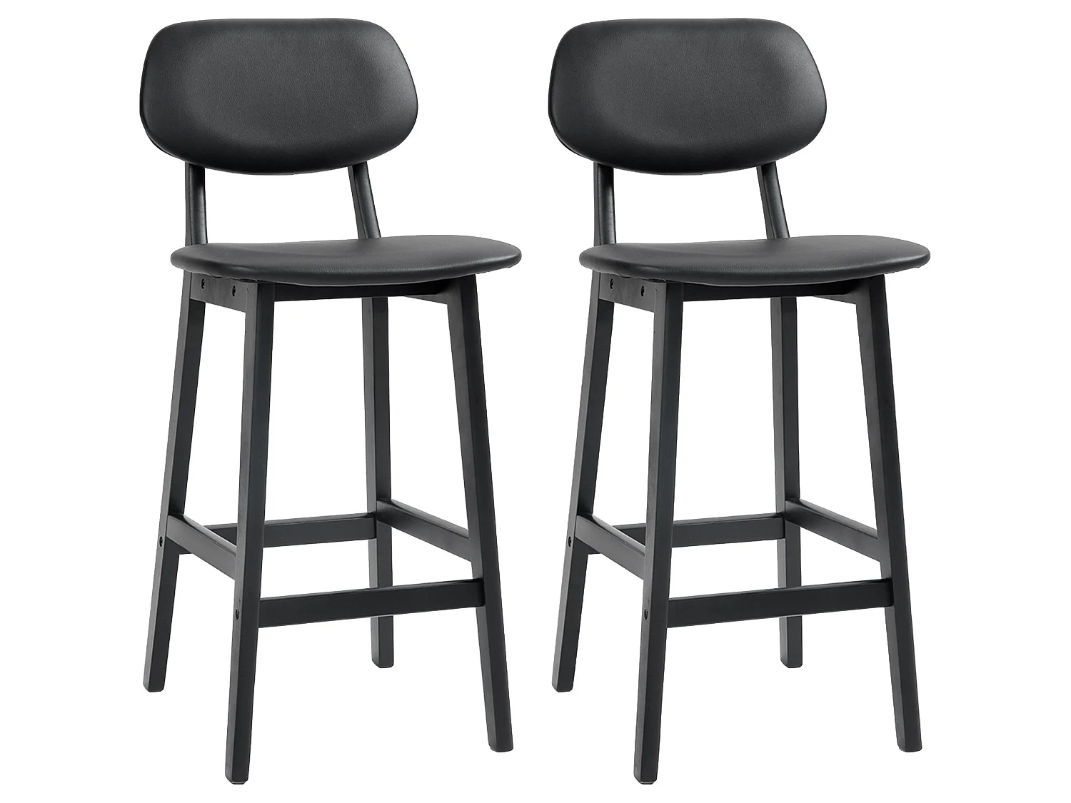Resono Solid Wood Bar Stools Set of 2 Black Faux Leather Padded Seats