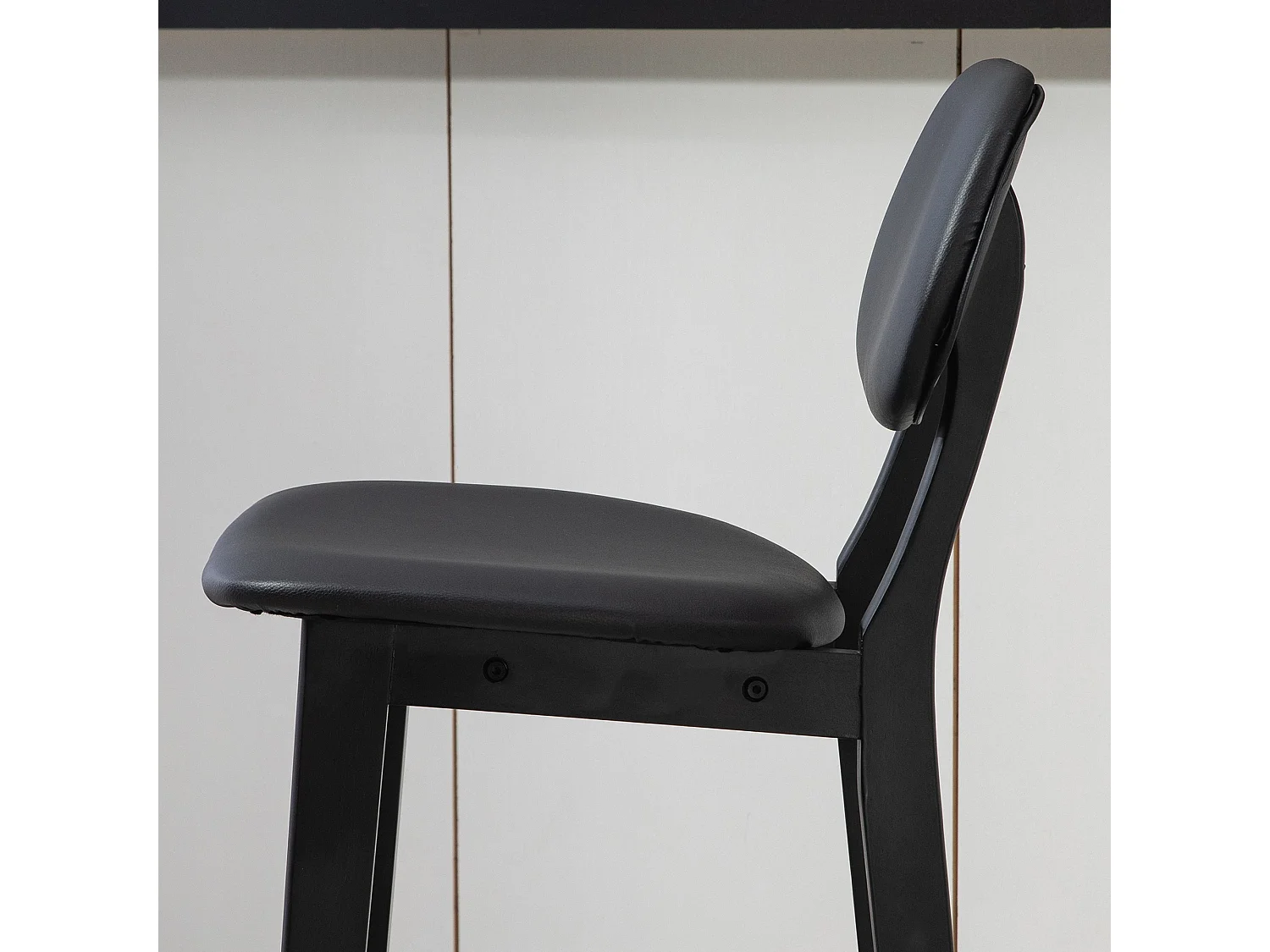 Resono Solid Wood Bar Stools Set of 2 Black Faux Leather Padded Seats