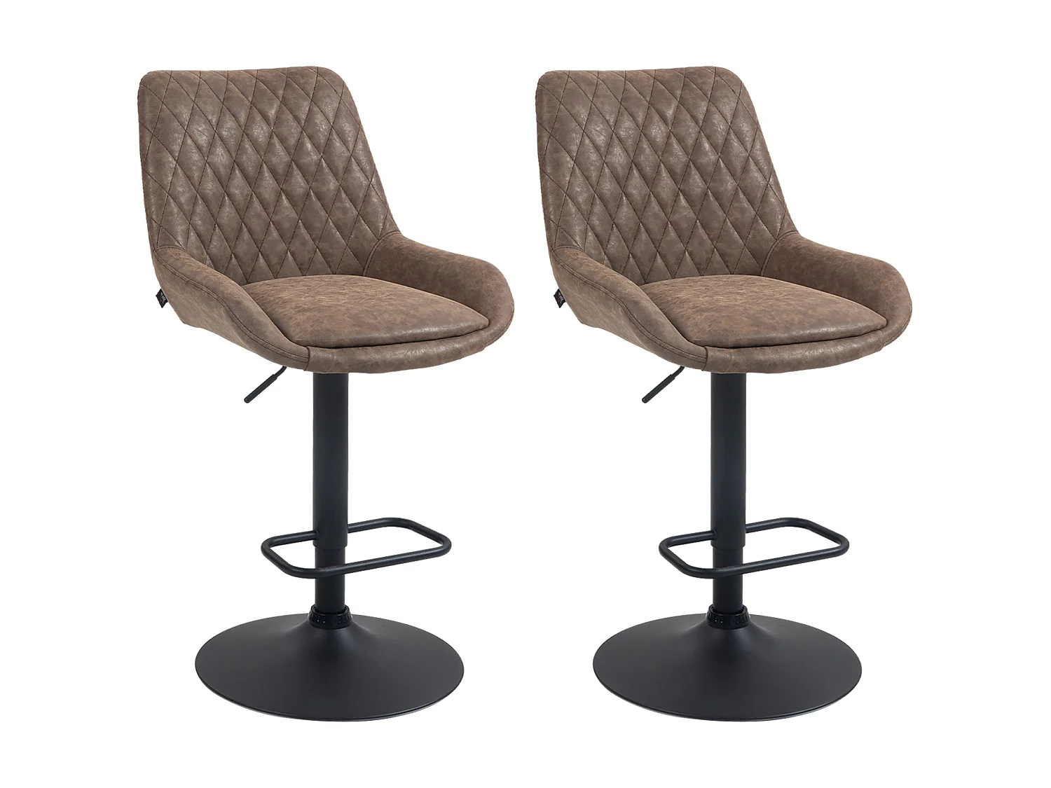 Lenozzo Faux Leather Brown Set of 2 Retro Bar Stools with Padded Seats