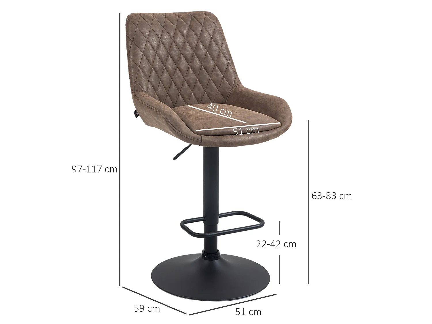 Lenozzo Faux Leather Brown Set of 2 Retro Bar Stools with Padded Seats