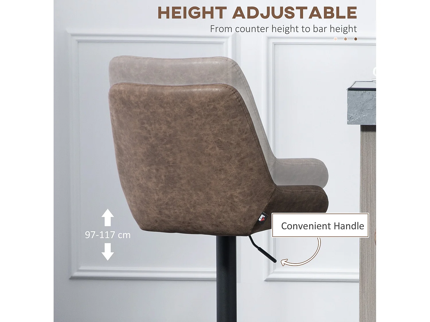 Lenozzo Faux Leather Brown Set of 2 Retro Bar Stools with Padded Seats
