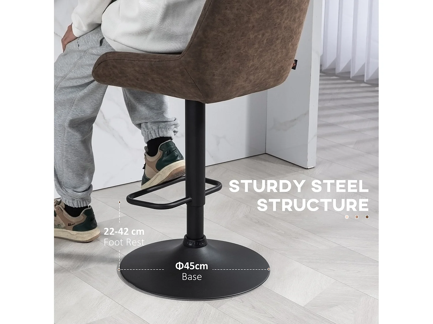 Lenozzo Faux Leather Brown Set of 2 Retro Bar Stools with Padded Seats